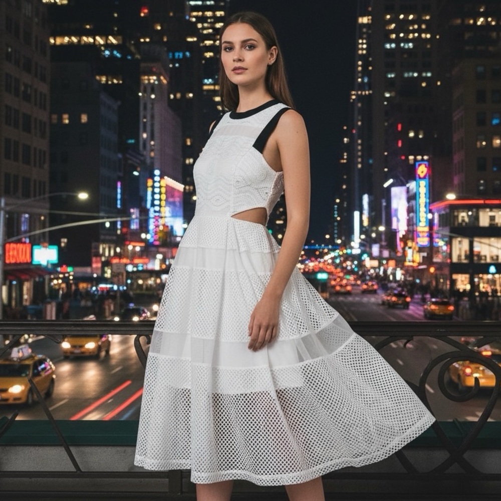 Amy Lynn Contrast Mesh Cut Out dress size M